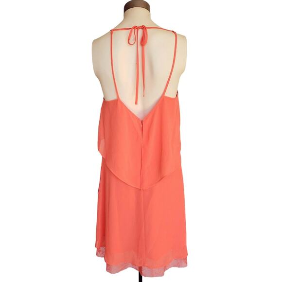 BCBGeneration ruffle layered square neck empire waist dress salmonwine Sz 4 NEW - Picture 2 of 8